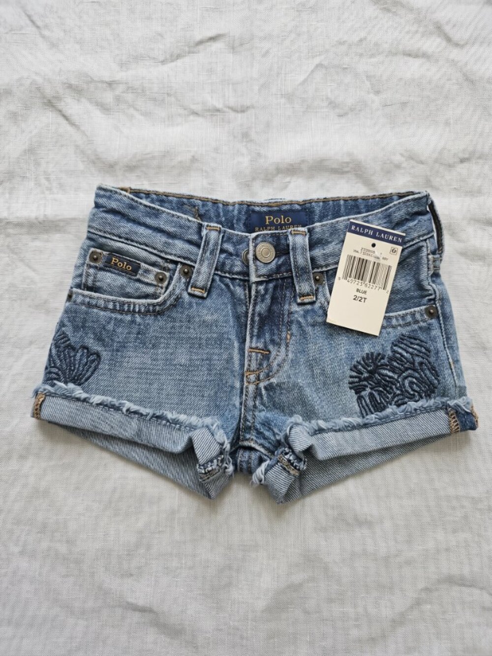 Girl's Ralph Lauren Blue Denim Embroidered Jean Shorts